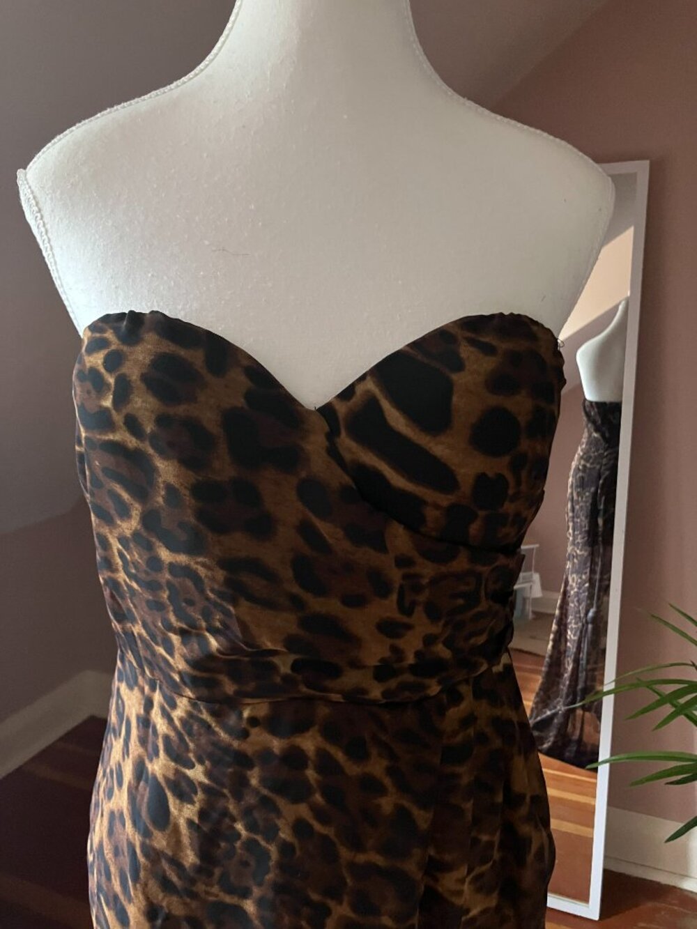 Leopard print tan & black sweetheart neckline evening gown long high-low dress - Picture 4 of 11